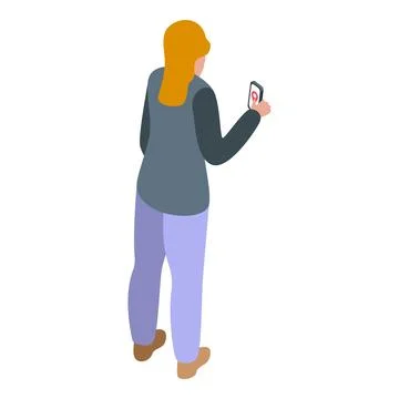 Woman using navigation app on smartphone, isometric view Stock Illustration