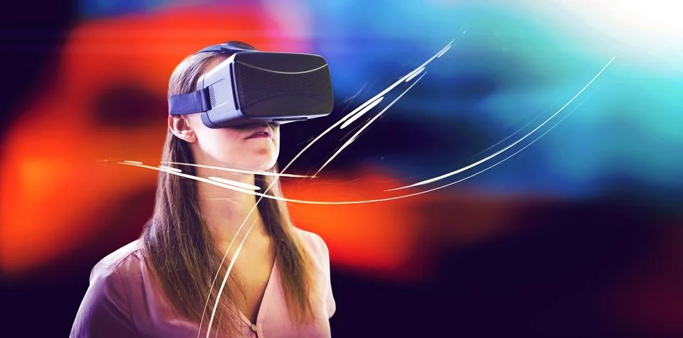 Woman using an oculus Stock Photos