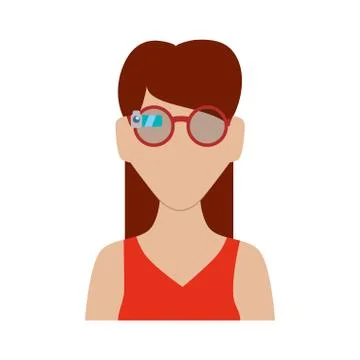 Woman using optical eyeglasses with camera 스톡 일러스트