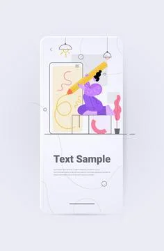 Woman using pencil creative hobby concept full length vertical copy space Stock Illustration