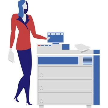 Woman using printer in office vector icon Stock Illustration