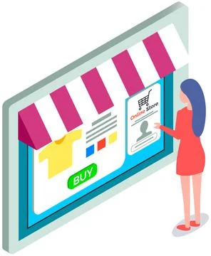 Woman using program for online shopping, Lady working with interface of online Stock Illustration