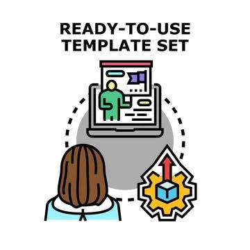 Woman using ready to use template set for development 스톡 일러스트