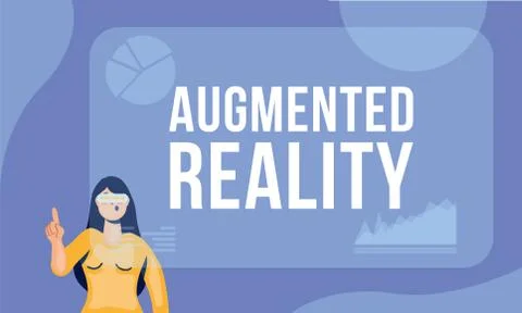 Woman using reality virtual tech in interactive display Stock Illustration