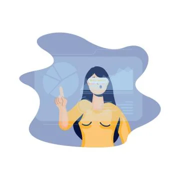 Woman using reality virtual tech in interactive display Stock Illustration