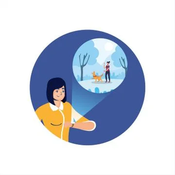 Woman using reality virtual tech in smartwatch 스톡 일러스트