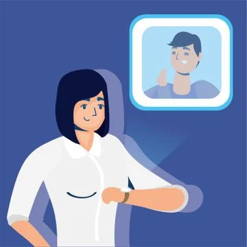 Woman using reality virtual tech in smartwatch Stock Illustration