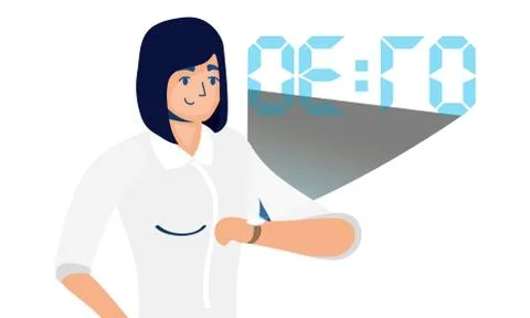 Woman using reality virtual tech in smartwatch Illustrazione stock