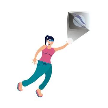 Woman using reality virtual tech in interactive display Stock Illustration