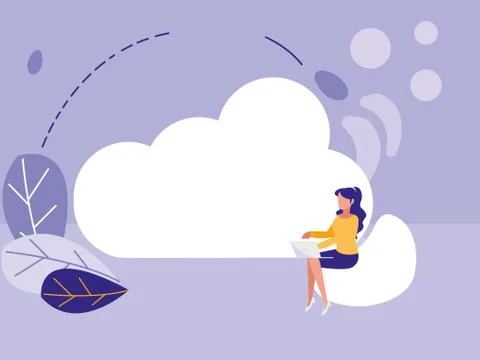 Woman using safe secure padlock with cloud computing Illustrazione stock