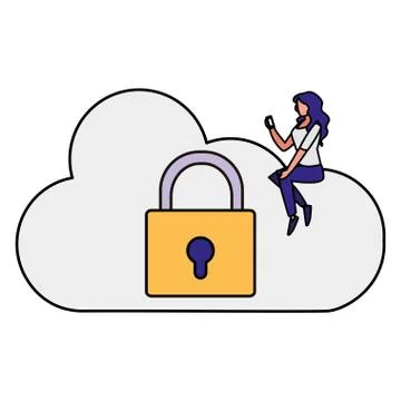 Woman using safe secure padlock with cloud computing イラスト素材
