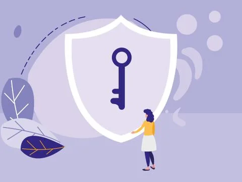 Woman using shield security isolated icon Illustrazione stock