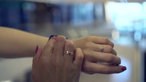 Woman using smart watch in a moving elevator. Close-up Stock Footage 78605272