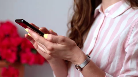 Woman using smartphone and browsing internet, virtual communication concept Stock Footage 137110378