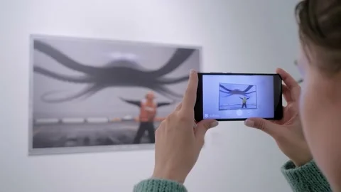 Woman using smartphone with AR application - contemporary art concept Stock Footage 169891322