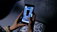 Woman Using Smartphone With Architecture Augmented Reality App Stock Footage