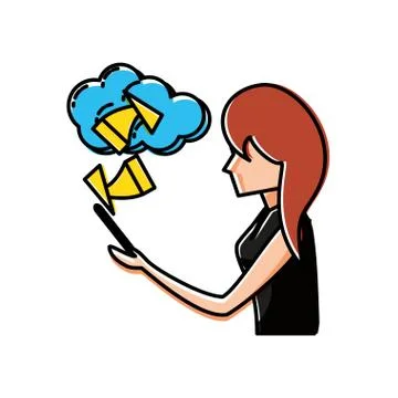 Woman using smartphone with cloud computing イラスト素材