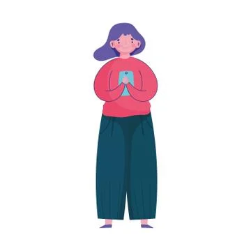 Woman using smartphone device technology isolated icon 스톡 일러스트