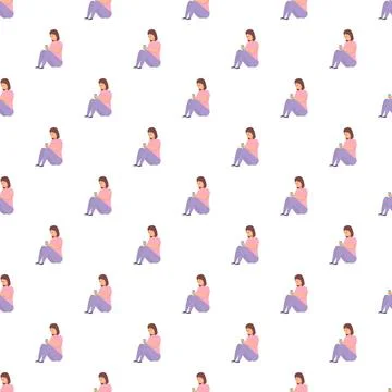 Woman using smartphone digital device seamless pattern 스톡 일러스트