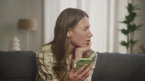 Woman Using Smartphone Making Decision Stock Footage 285508572