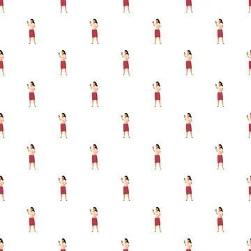 Woman using smartphone repeating seamless pattern Stock Illustration