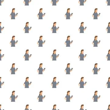 Woman using smartphone repeating seamlessly digital pattern background Stock Illustration
