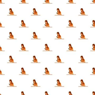 Woman using smartphone at table seamless pattern Illustrazione stock