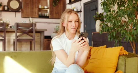 Woman using smartphone, texting sharing messages on social media Stock Footage 139831589