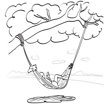 Woman using smartphone under the tree on the beach on hammock illustration Stock Illustration