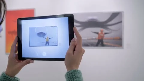 Woman using tablet with AR application - contemporary art concept Stock Footage 168988465