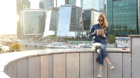 Woman using tablet computer Stock Footage 55210405