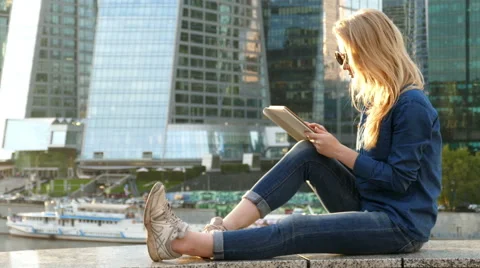 Woman using tablet computer Stock Footage 55292247