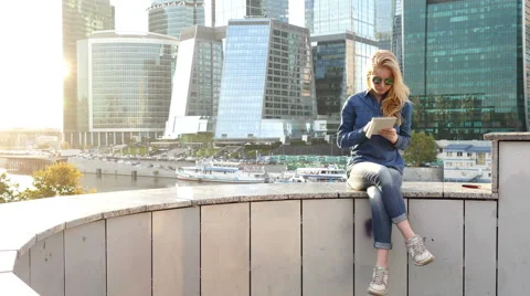 Woman using tablet computer Stock Footage 55880256