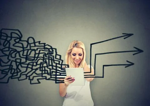Woman using tablet computer getting her thoughts together planning 스톡 사진