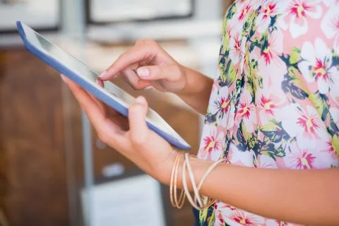 Woman using tablet computer 스톡 사진