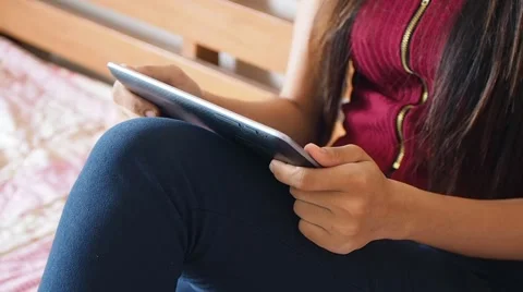 Woman Using Tablet Computer Touchscreen Stock Footage 63758203