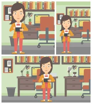 Woman using tablet computer vector illustration Illustrazione stock