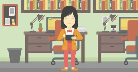 Woman using tablet computer vector illustration Illustrazione stock