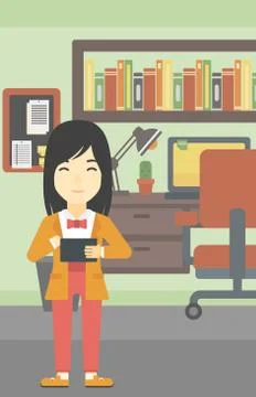 Woman using tablet computer vector illustration Illustrazione stock