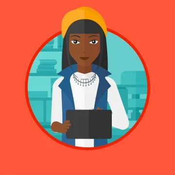 Woman using tablet computer vector illustration Illustrazione stock