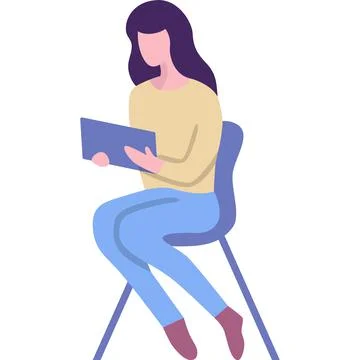 Woman using tablet for creation vector icon Stock Illustration