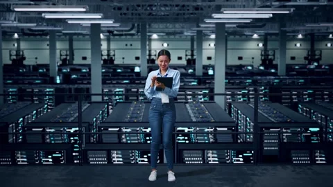 Woman Using Tablet In Data Center Stock Footage 271147365