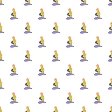 Woman using tablet digital device seamless pattern Illustrazione stock