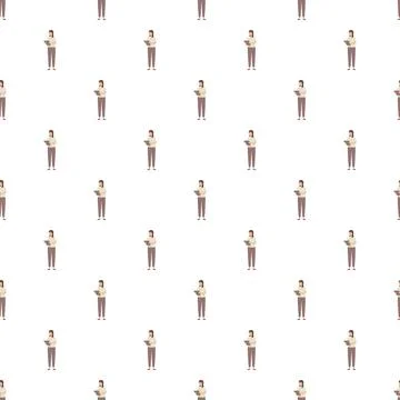 Woman using tablet digital device seamless pattern Stock Illustration
