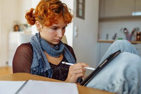 Woman using tablet, e-learning Stock Photos