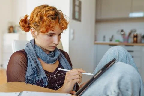 Woman using tablet, e-learning Stock Photos