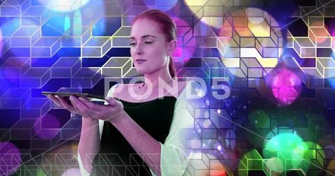 Woman using tablet with geometric transition Stock Photos