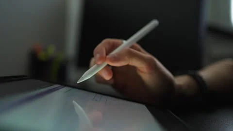 Woman using tablet with modern digital pen Stock Footage 341621917