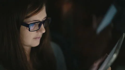 Woman using tablet at night Stock-Footage 54961270