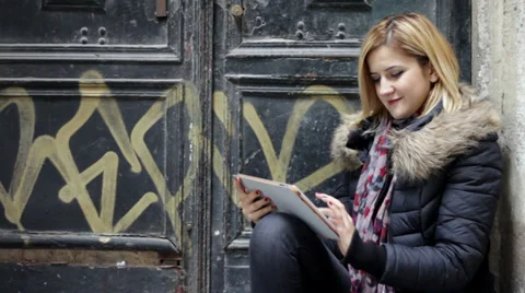 Woman Using Tablet Pc and Smiling Stock Footage 34658818